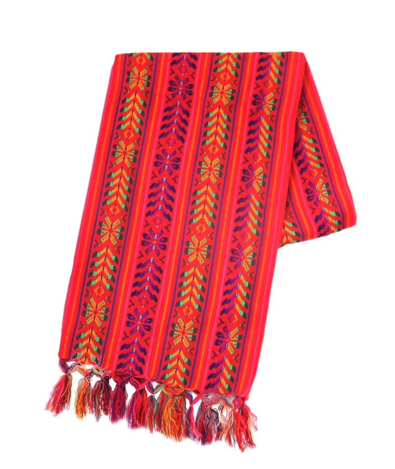 Del Mex Woven Rebozo Style Mexican Table Runner Scarf (Red) - Image 2